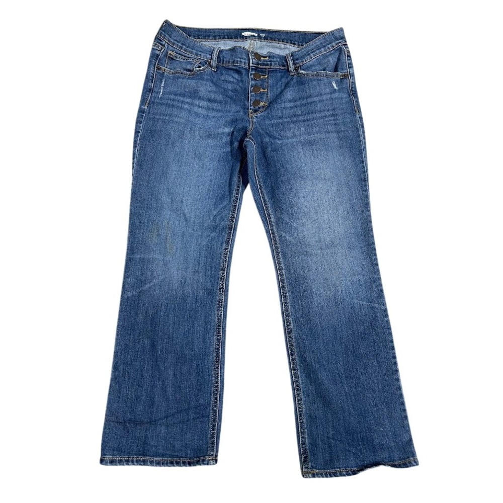 Old Navy Flare Ankle Jeans Womens 10 h Crop Button Fly Distressed Denim